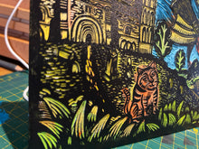 Load image into Gallery viewer, Eilmer the monk painted Lino block