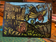 Load image into Gallery viewer, Eilmer the monk painted Lino block
