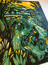 Load image into Gallery viewer, Cycling linocut
