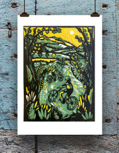 Load image into Gallery viewer, Cycling linocut
